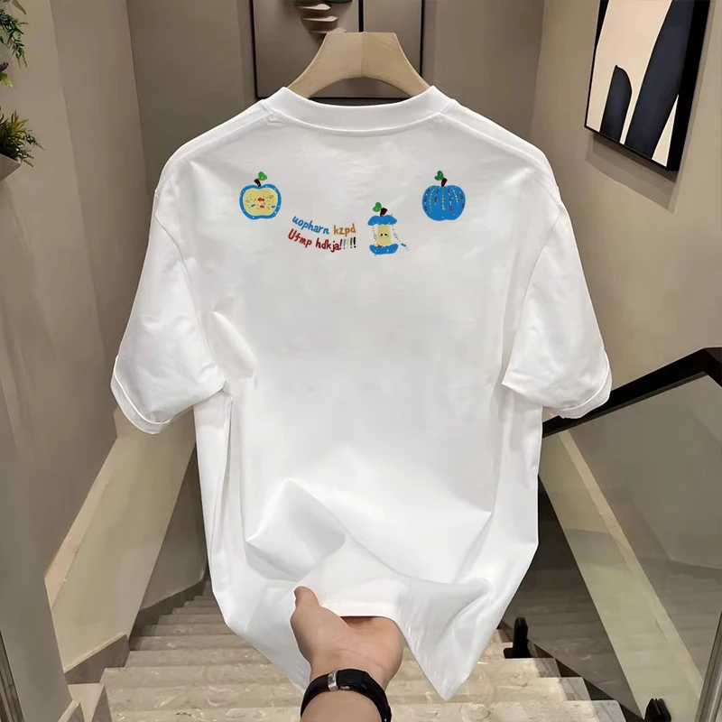 美式复古重磅纯棉圆领男士夏季苹果印花短袖T恤女炸街网红款半袖