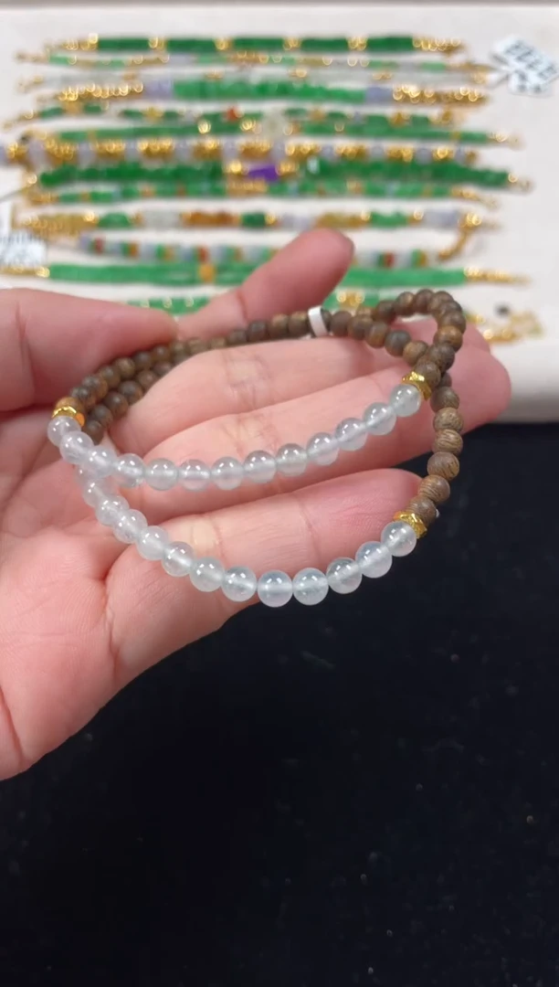 足金镶嵌手串翡翠多样性 发货一条   P495