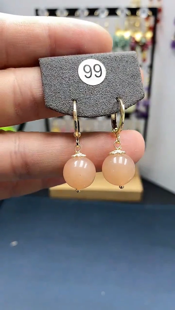 【闪购商品】和田玉耳饰银S925镀金镶嵌尺寸12mm藕粉耳扣