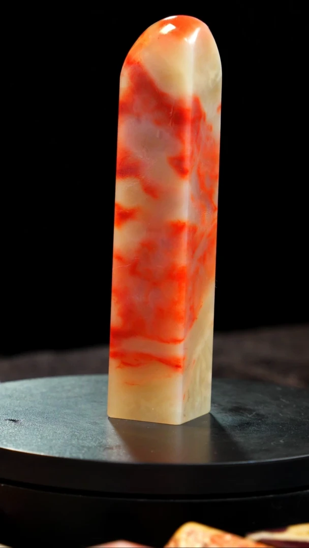 田黄石红花玻璃冻