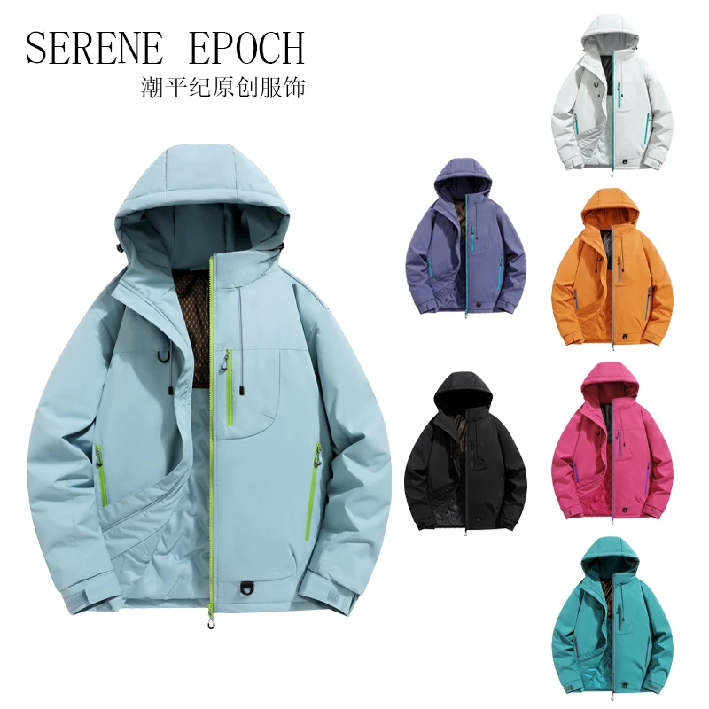 秋冬季户外软壳加棉加厚连帽2025新款棉服多巴胺情侣款棉服