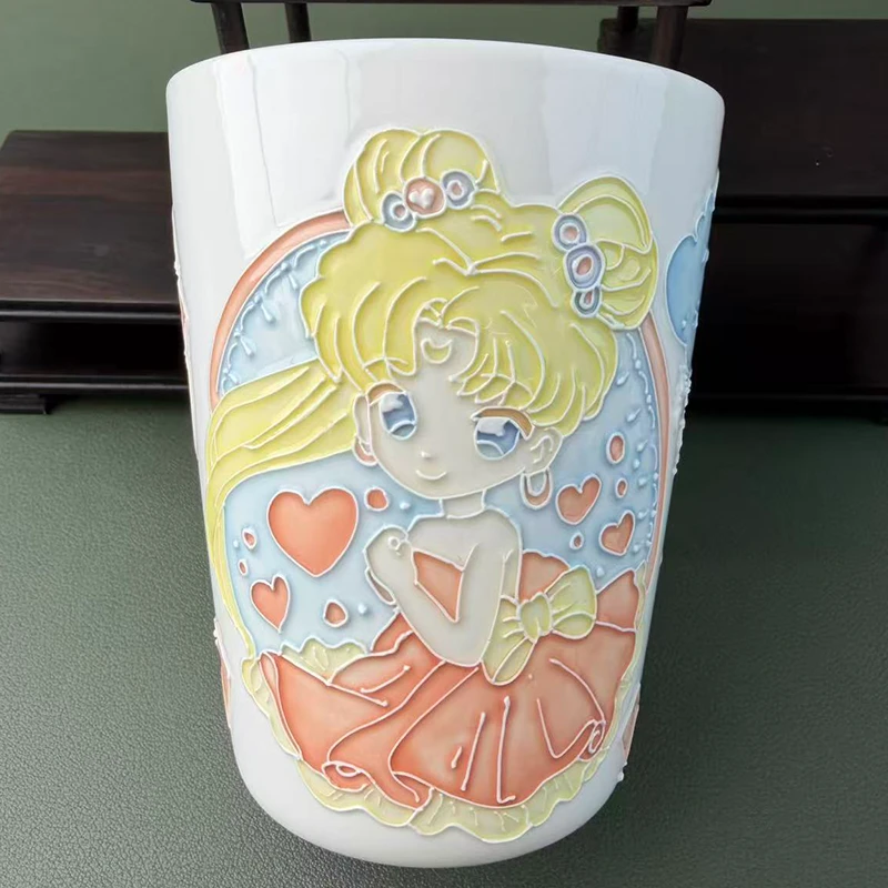 玉泥景德镇万花+卡通系列纯手工手绘珐琅彩手握杯带盖子吸管茶杯