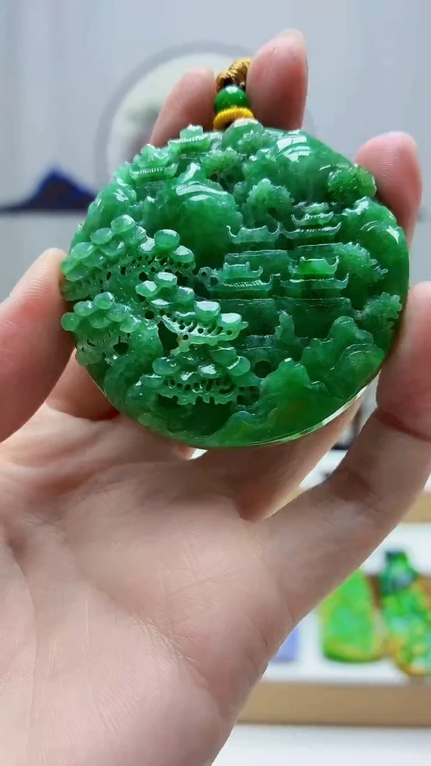 未镶嵌定制翡翠4688zm-毛货挂件48山水