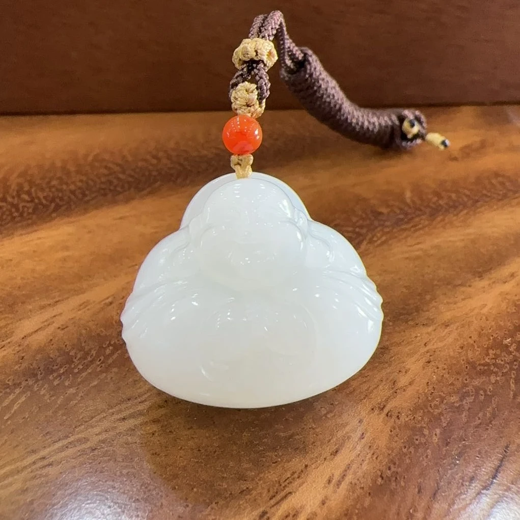 和田玉羊脂白玉抱抱佛