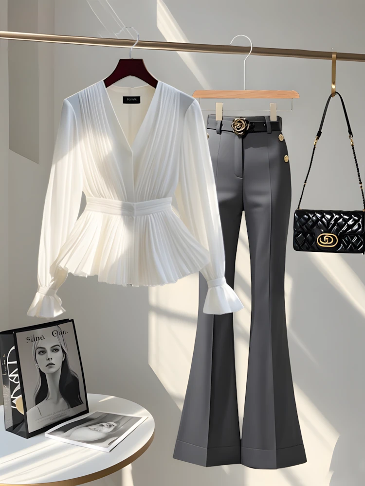 2025年超火早秋一整套小香风轻熟小众不撞款收腰上衣两件套裤装女