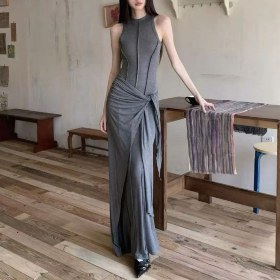 NICE圈圈、气质感假两件设计高级包臀无袖辣妹连衣裙A8881