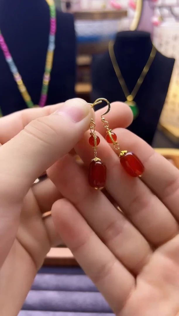【闪购商品】南红玛瑙耳饰14K金镶嵌E183