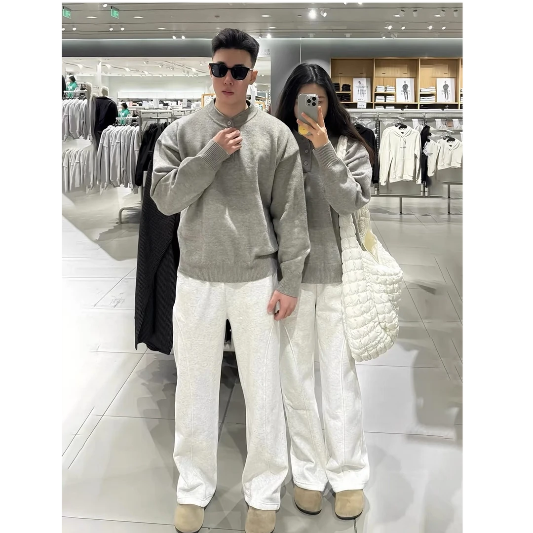 秋冬美式亨利领毛衣男毛衣美式复古休闲慵懒风针织衫男纯色毛衣