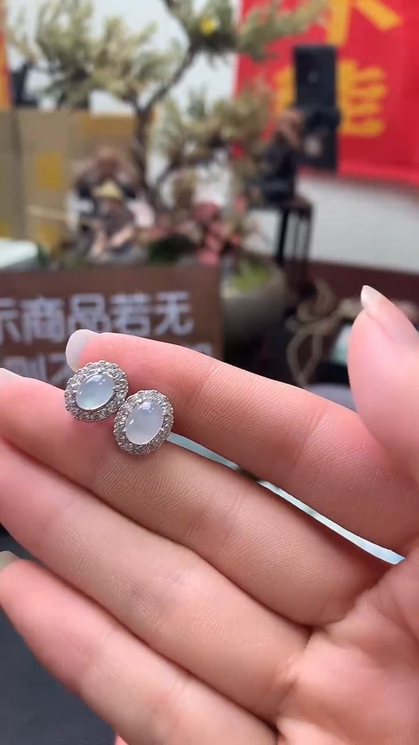 银S925镶嵌翡翠耳饰蛋面耳钉多样性发一件