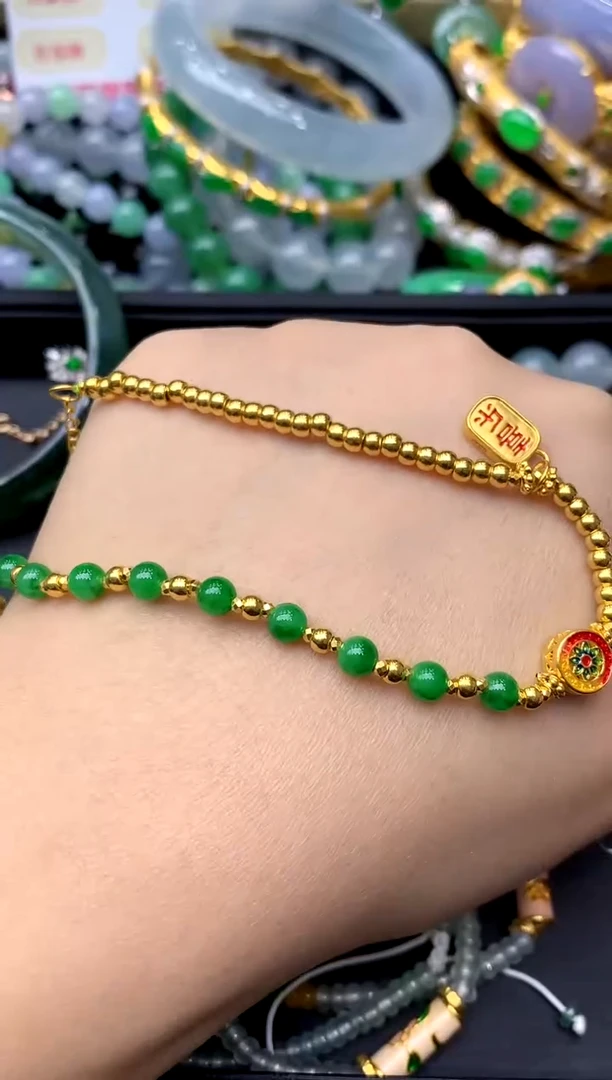 足金镶嵌手链翡翠346-中国好珍宝