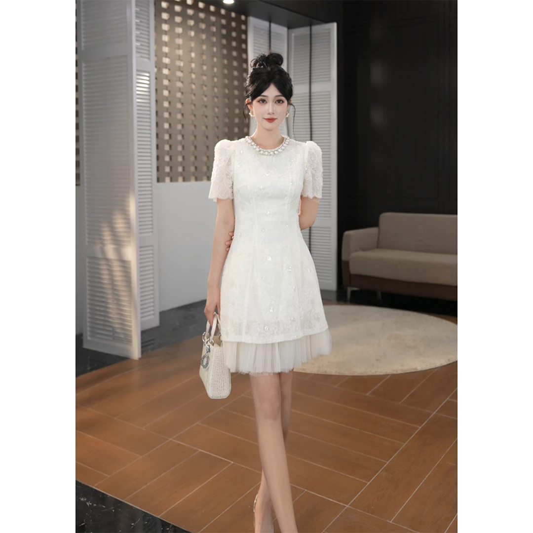 【lulu定制】短袖复古轻奢生日短裙小礼服夏季宴会连衣裙A字裙21735