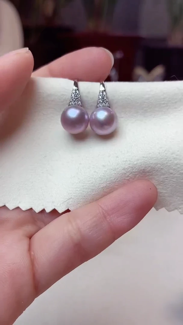 【闪购商品】淡水珍珠耳饰银S925镶嵌紫珠耳钉