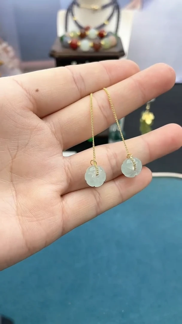 【闪购商品】翡翠耳饰14K金镶嵌10*7mm冰南瓜耳线