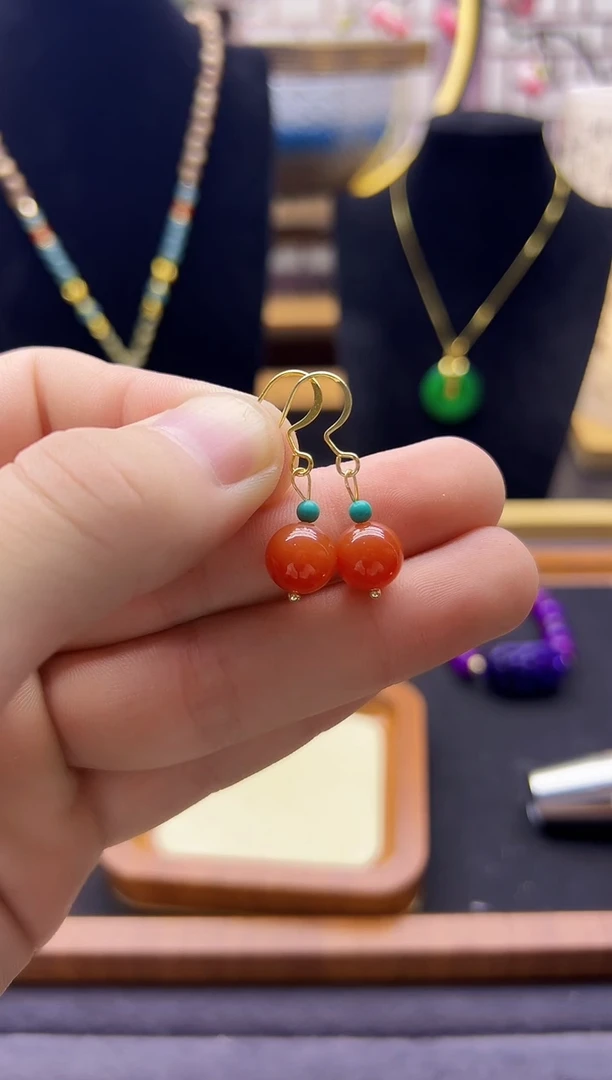 【闪购商品】南红玛瑙耳饰14K金镶嵌E228