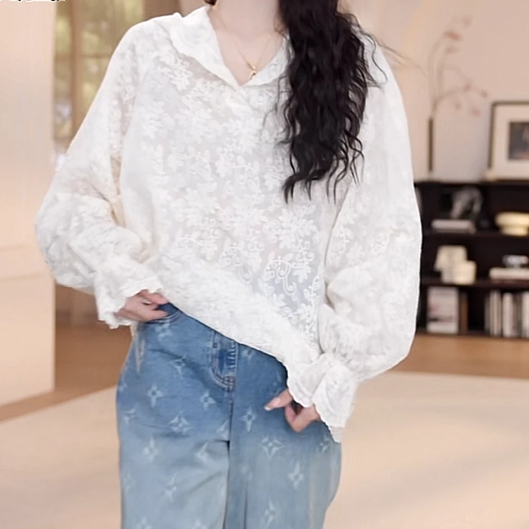蕾丝防晒衫帽衫长袖T恤2025新款春季法式时尚设计感气质重工上衣