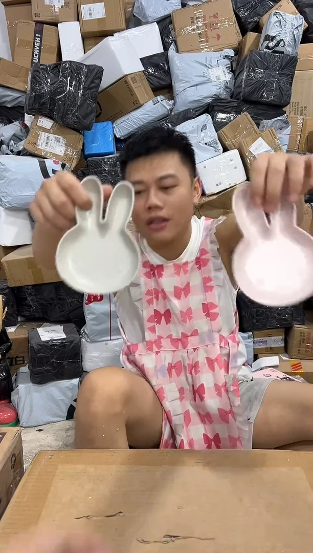 瓷片灰色加粉色米菲兔小碟子