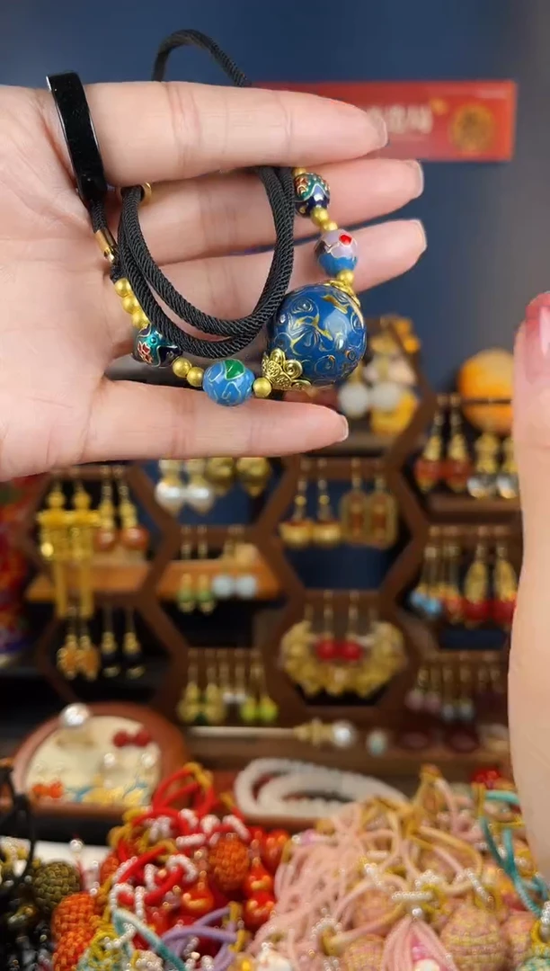 静，蓝色单珠大漆吊坠