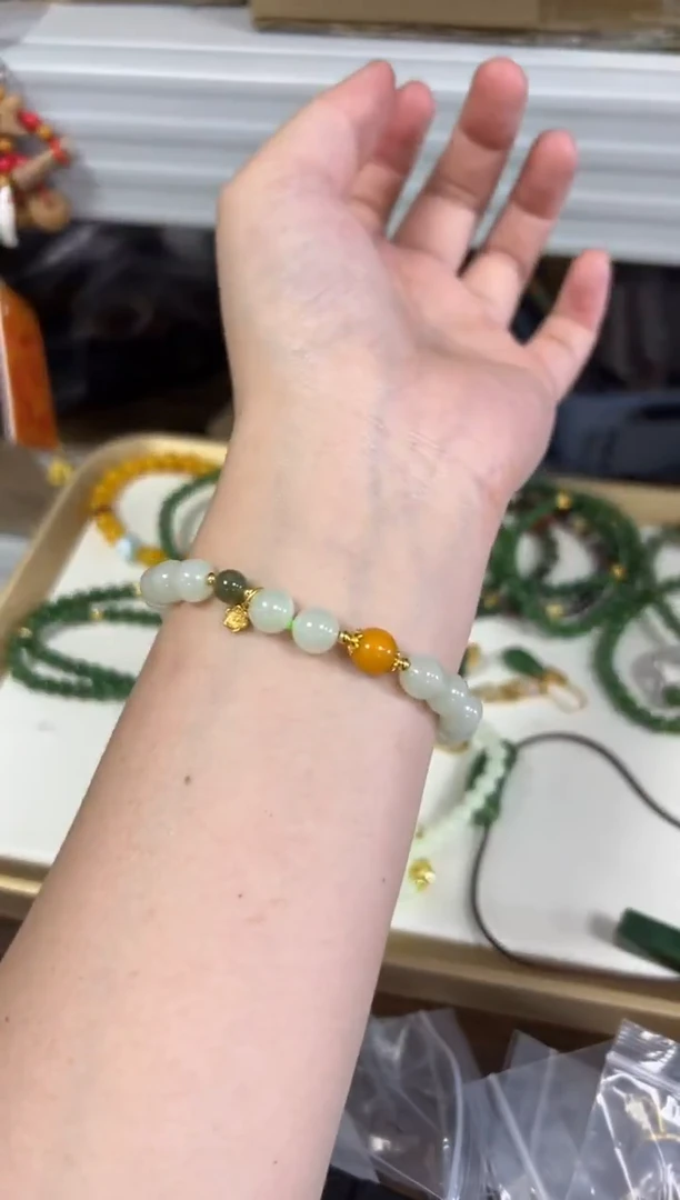 未镶嵌手链和田玉和田玉蜂蜜水蜜蜡珠设计款手链[0201]