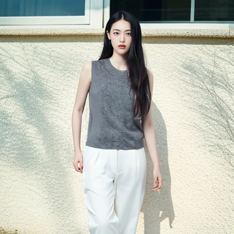羊毛针织薄款抽条显瘦女背心时尚百搭轻奢气质女士休闲圆领烫钻