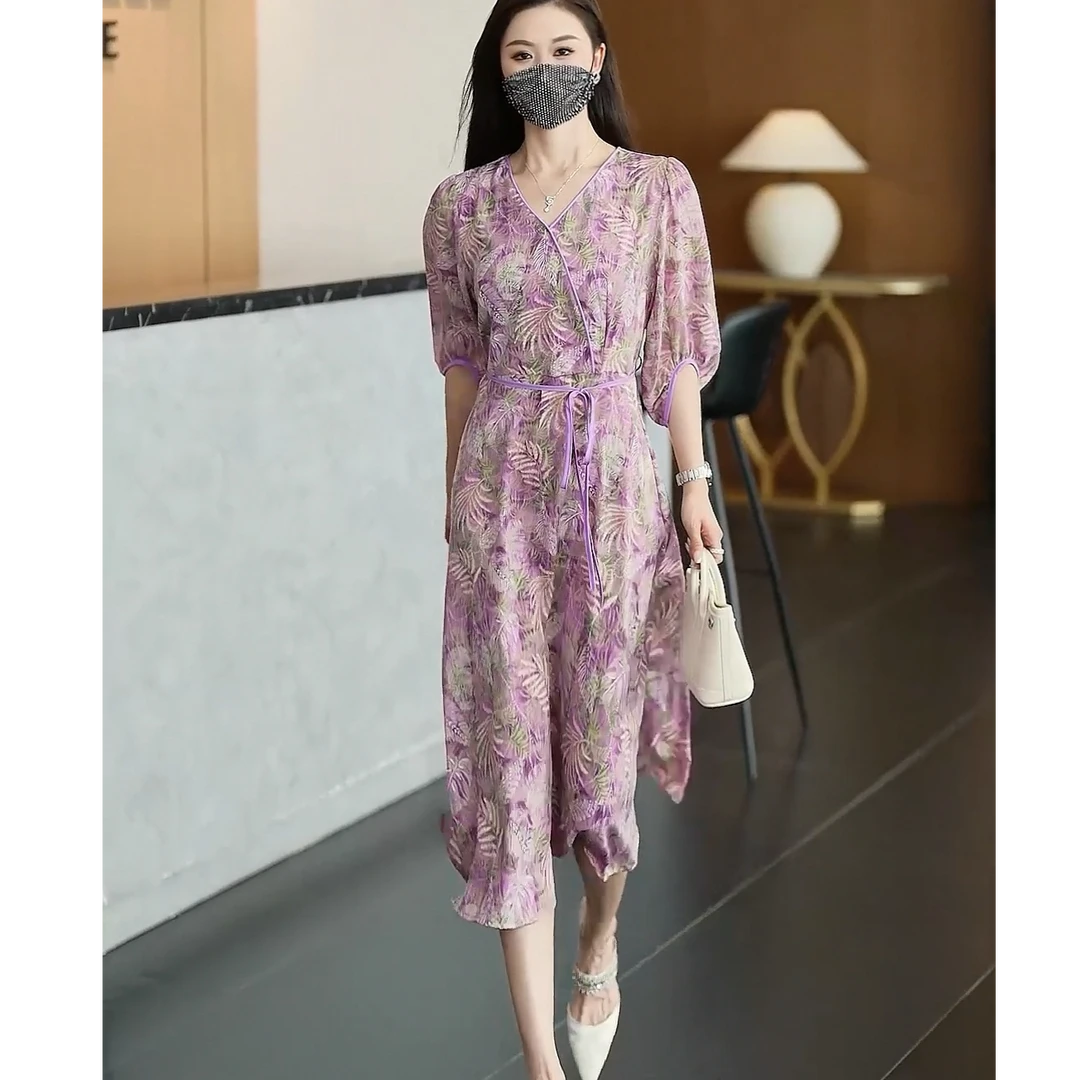 【运费补贴】59678万紫千红女士宽松连衣裙碎花气质夏中长款裙子