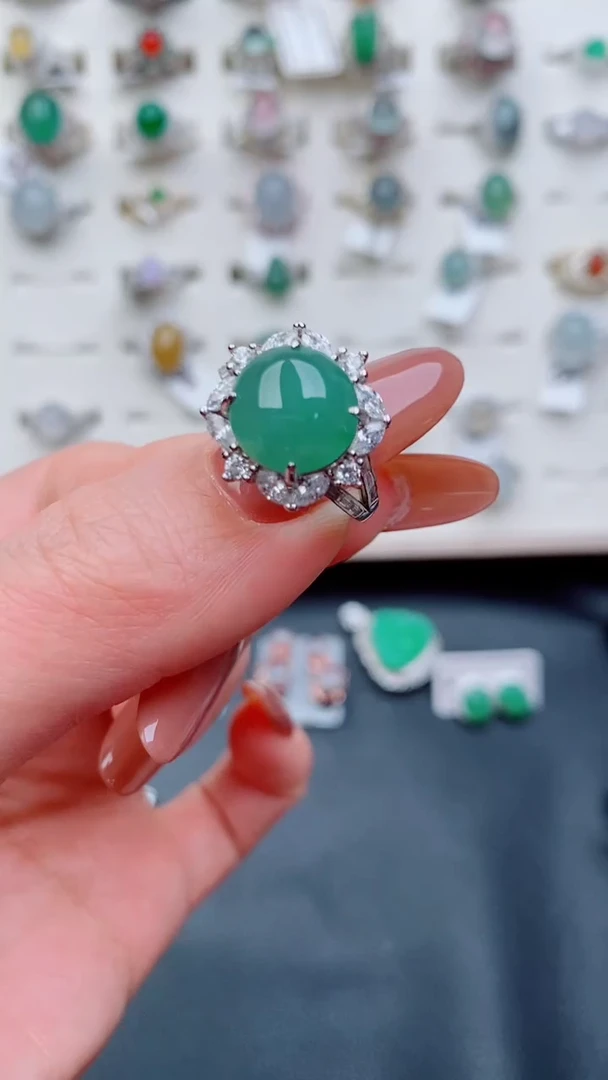 银S925镶嵌戒指翡翠...