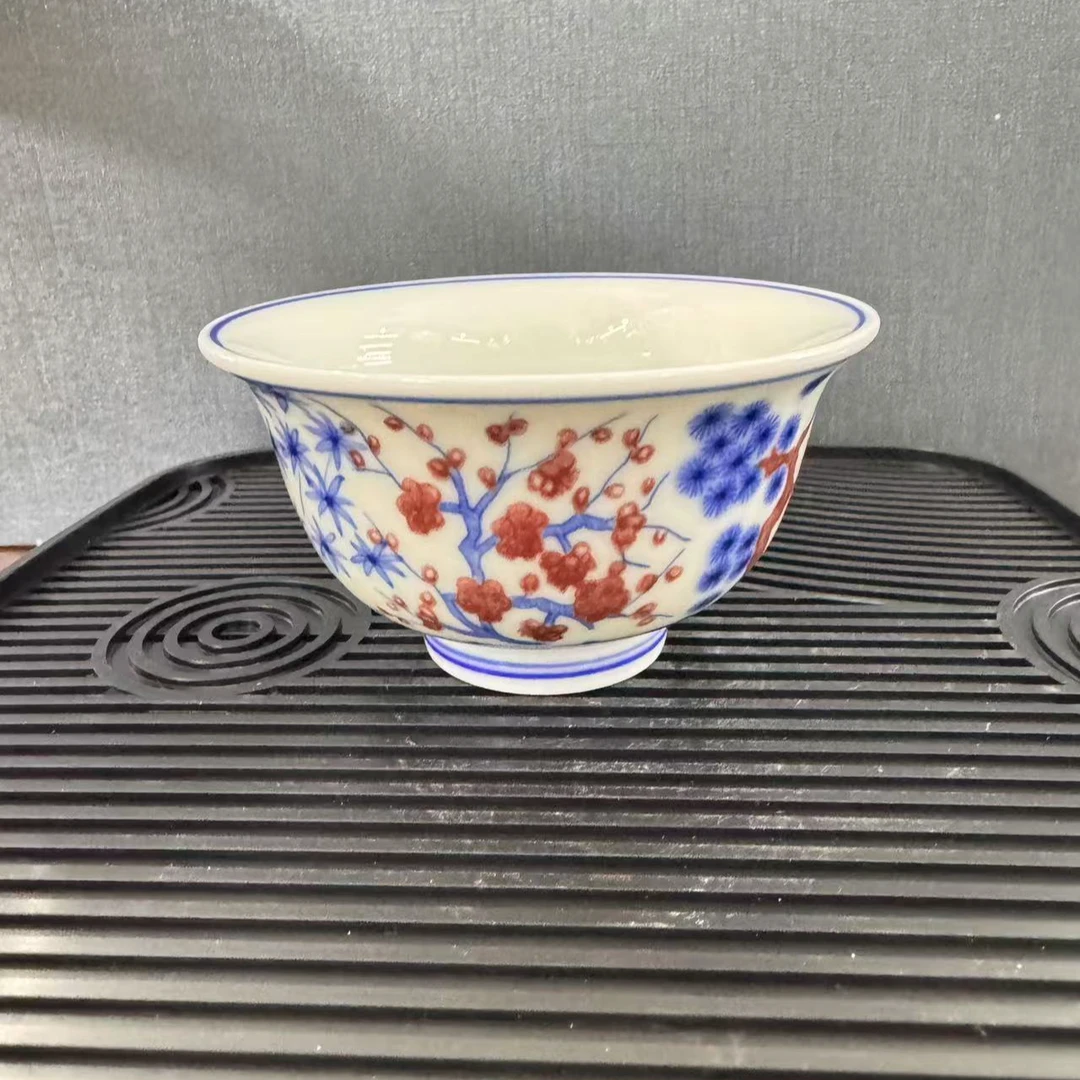 景德镇青花梅花三友压手杯中国风家用高端茶具高温烧制而成陶瓷