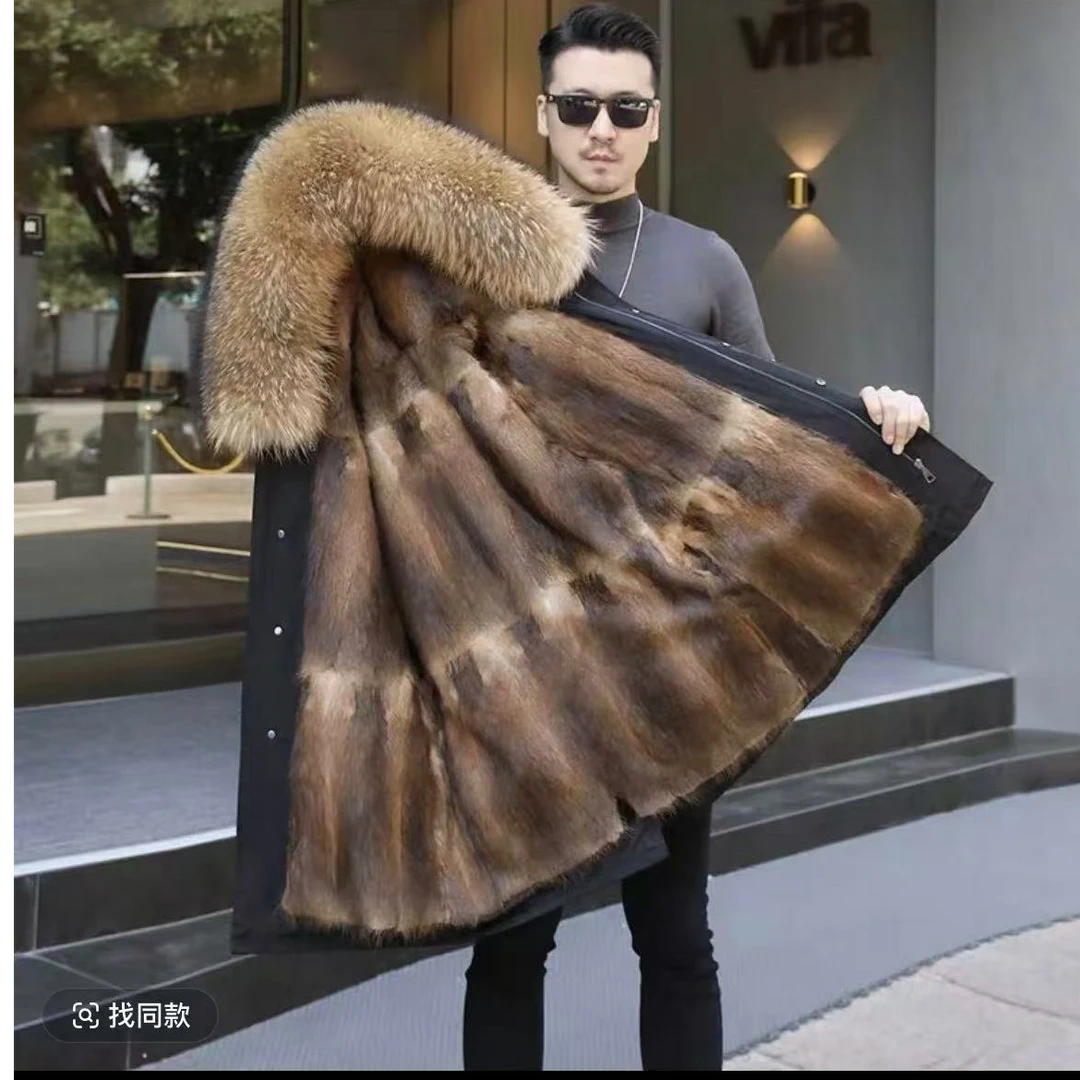 中长款真皮真毛男士派克服