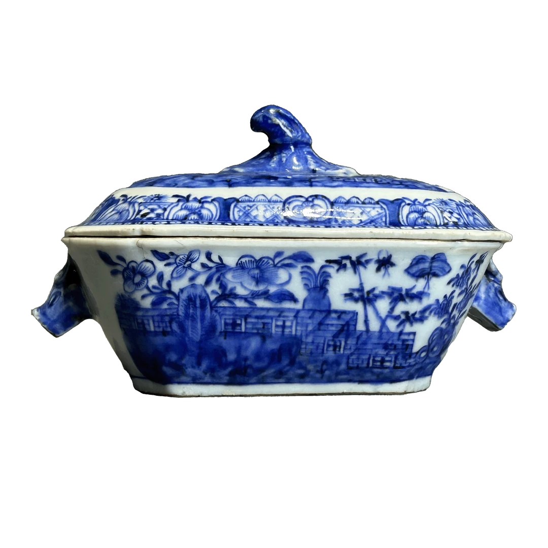 25030843x青花洞石庭院纹盖锅