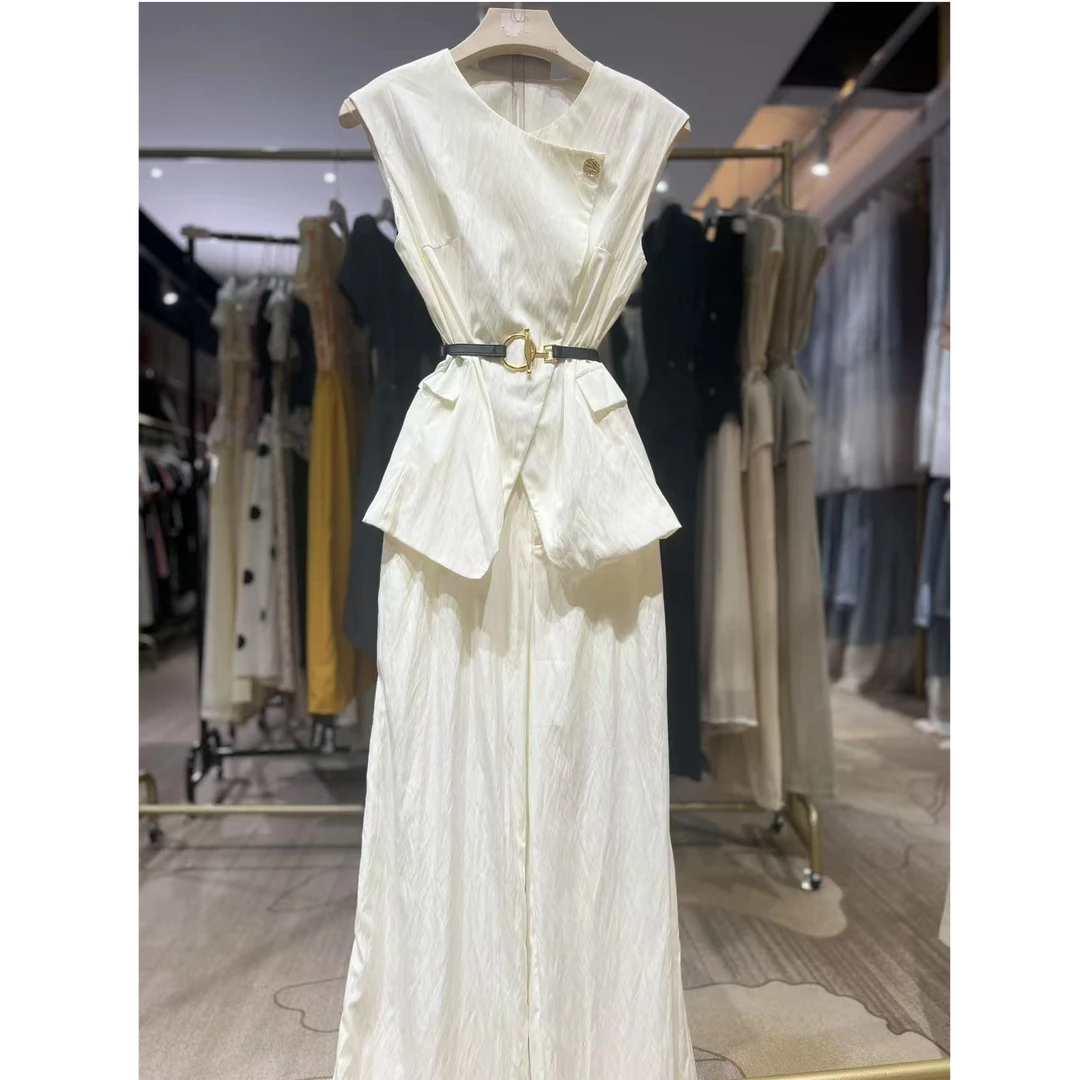 A372 夏季新款圆领无袖马甲高腰阔腿裤气质显瘦两件套洋气休闲