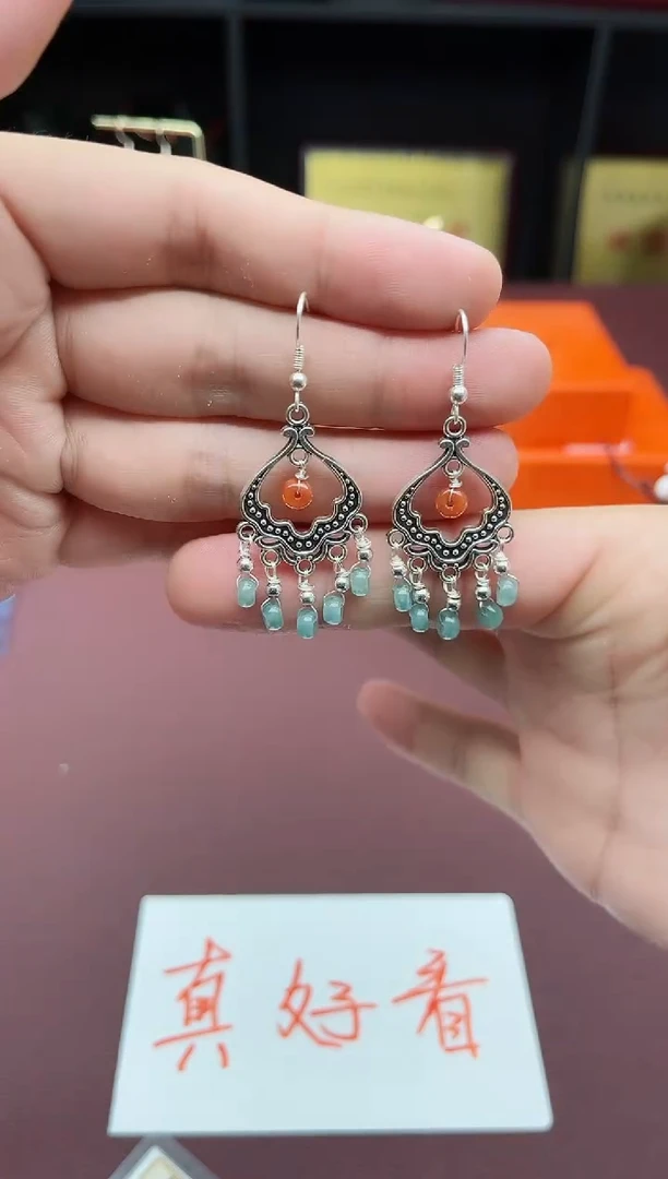 翡翠银S925镶嵌耳饰432000