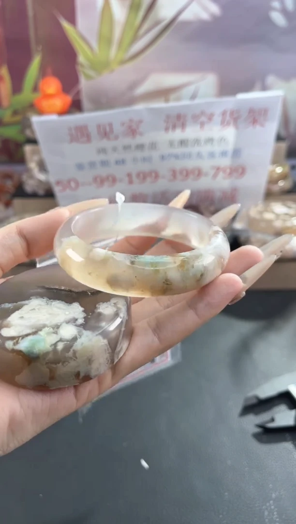 未镶嵌手镯石英质玉天然樱花玛瑙手镯58