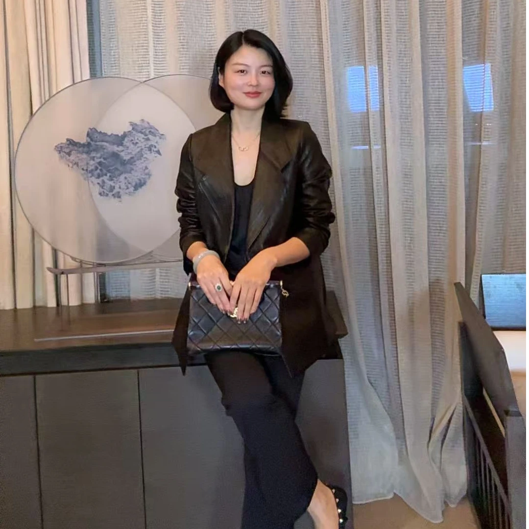 TANTAN 显瘦修身简约通勤百搭皮衣2525