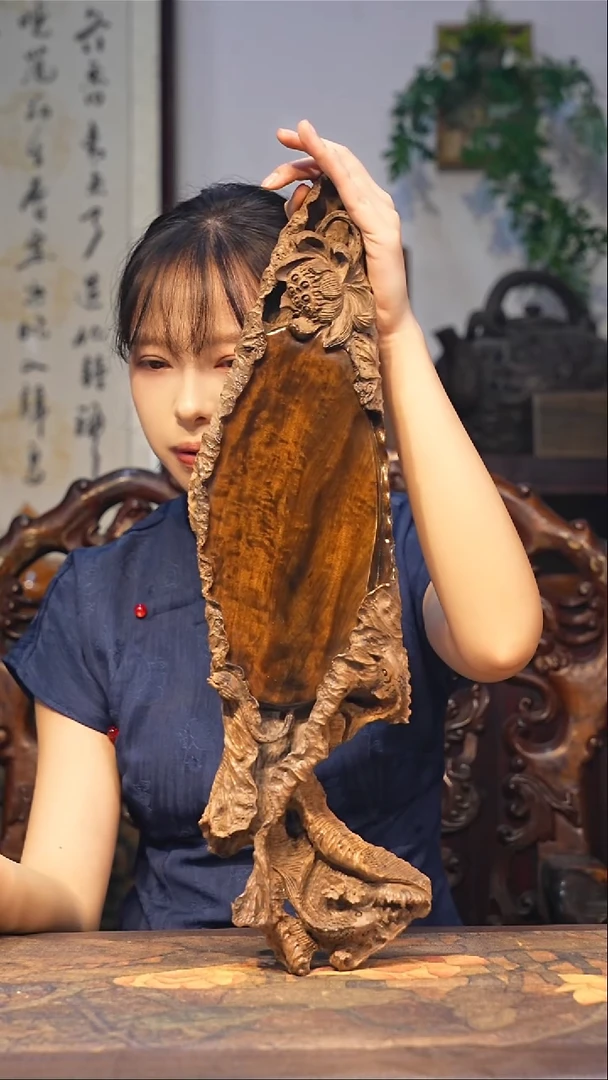 金丝楠【62】小叶金丝楠精品重工雕刻年年有余茶盘