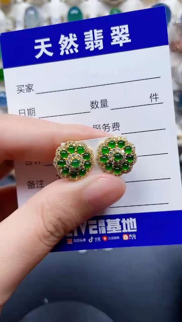 银S925镶嵌翡翠耳饰213