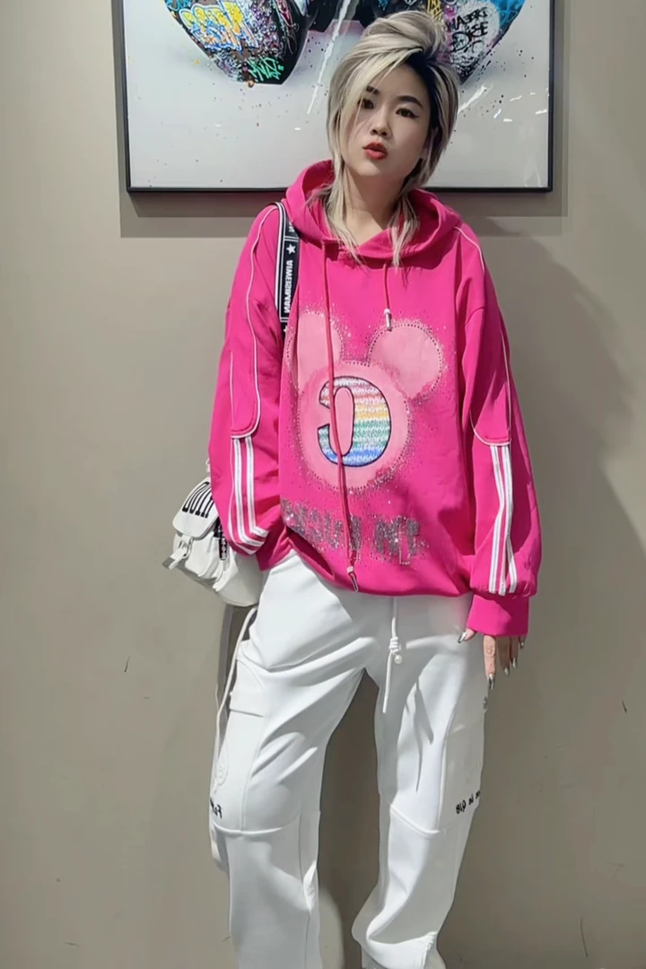 潮牌女装春款连帽卫衣显瘦百搭亮色连帽卫衣