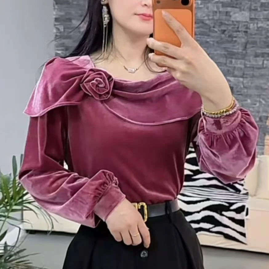 【绒间冬语】丝绒秋冬季女装时尚宽松显瘦洋气气质轻奢上衣设计衬衫