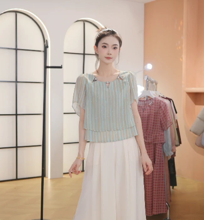 Z8627夏新款女装显瘦时尚小衫气质百搭短袖上衣衬衫女