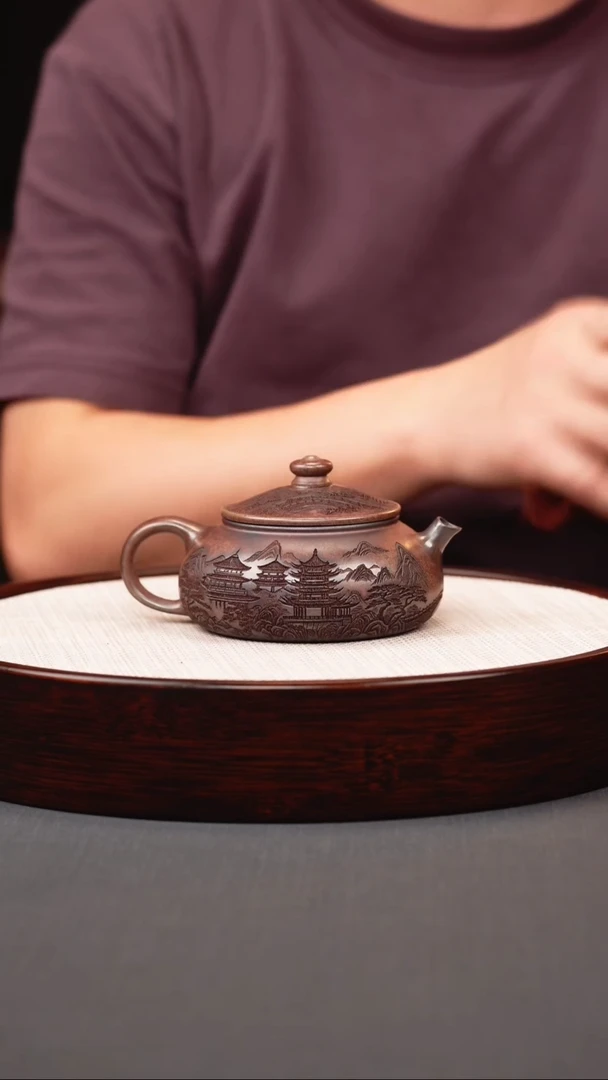 茶壶紫砂沉香泥 寒江 山水