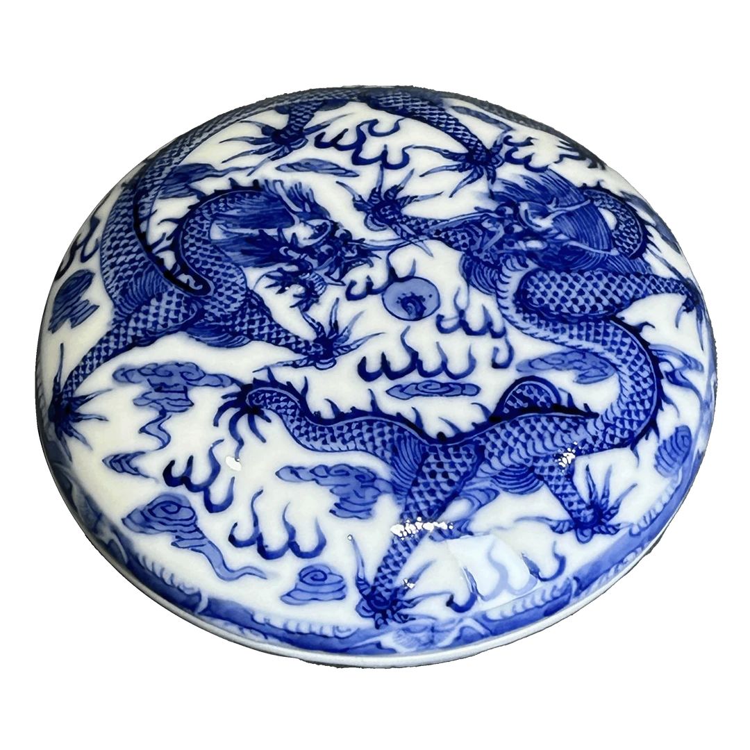 25018191x青花双龙戏珠纹印泥盒