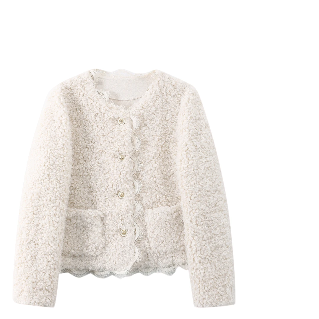 【封后轻奢设计】秋冬新款蕾丝边毛绒厚外套8521067