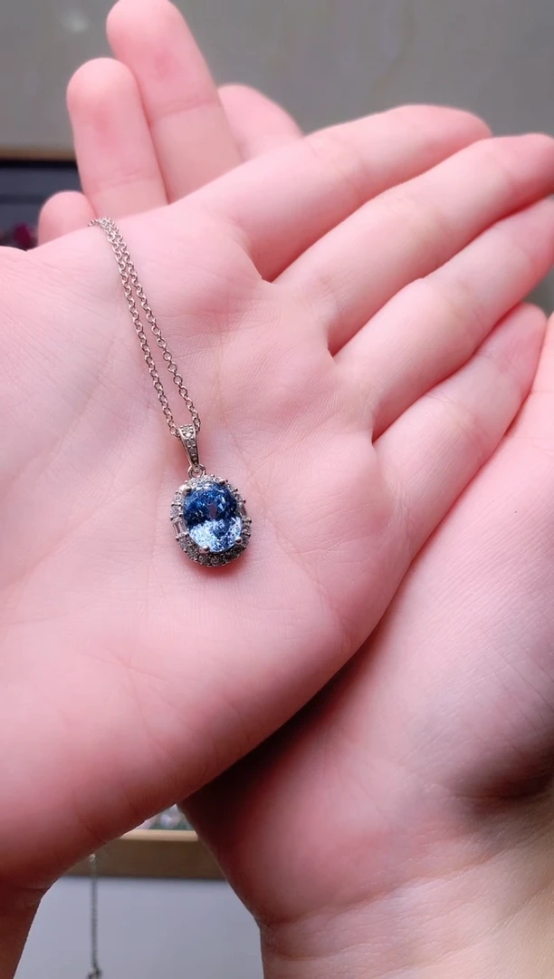 海蓝宝石吊坠(赠链)银S925镶嵌4852