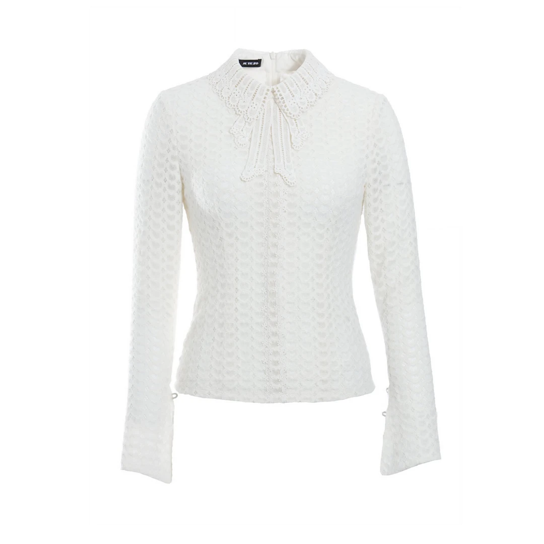 JETEZO/裘堤婼秋冬针织长袖小香风蕾丝甜美衬衣BD15052A1