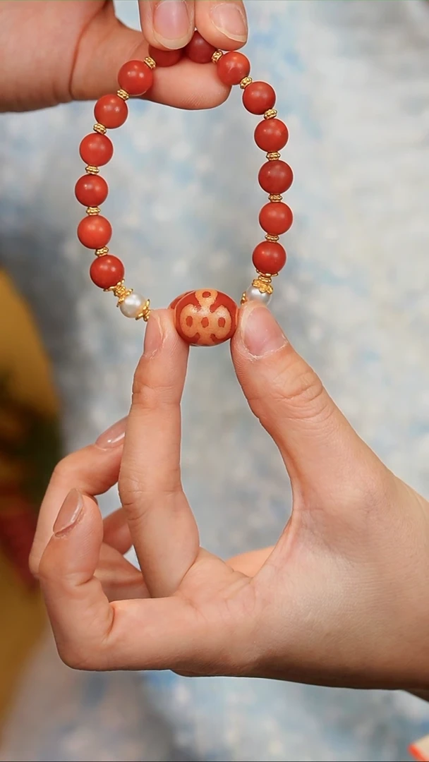 【闪购商品】玛瑙/玉髓手链银S925镀金镶嵌五闪+