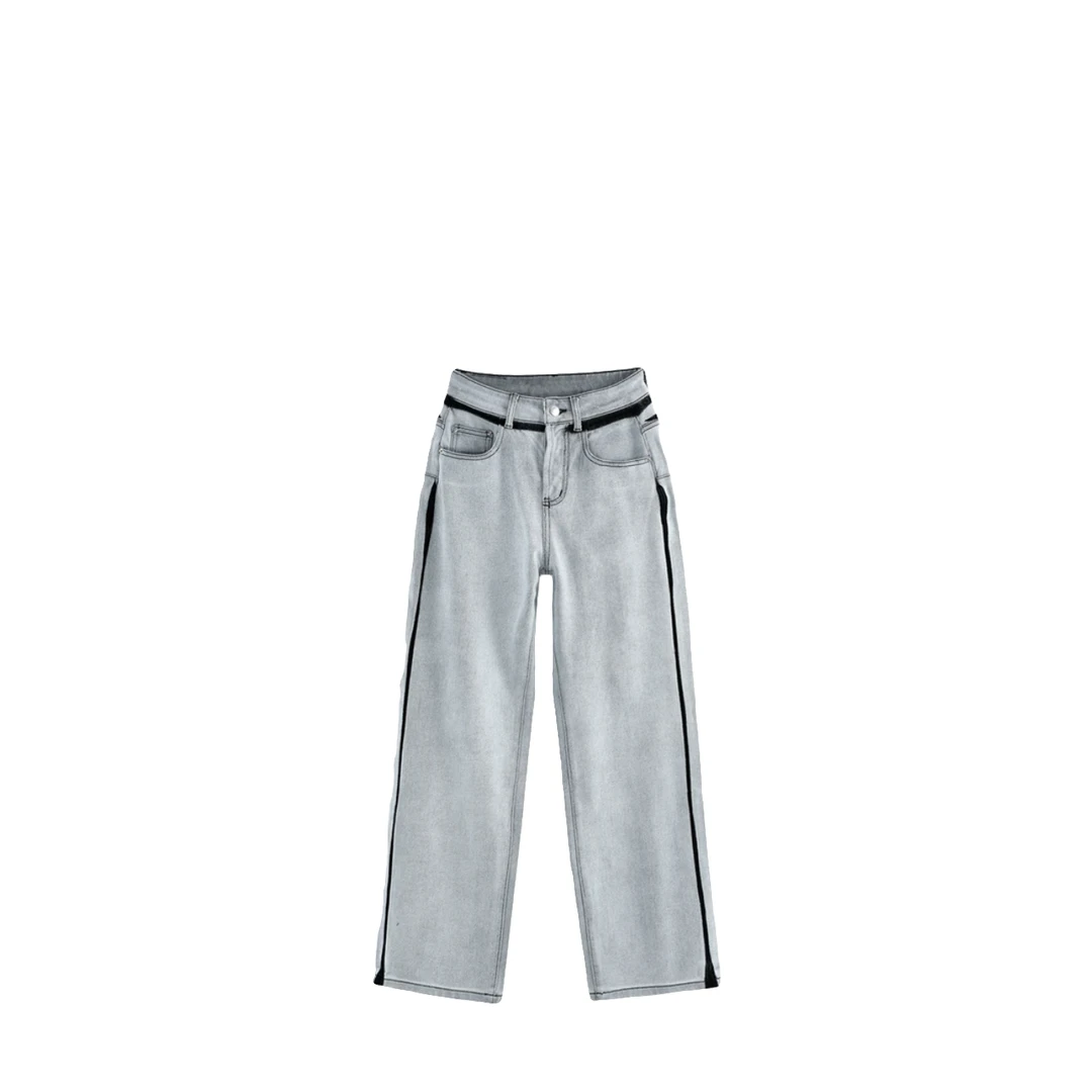 【大妮专属】【灰色动态】2025春夏四面弹力女款宽松休闲直筒牛仔裤