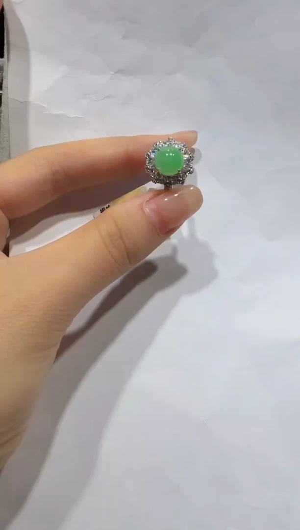 银S925镶嵌戒指翡翠缅甸A货翡翠戒指