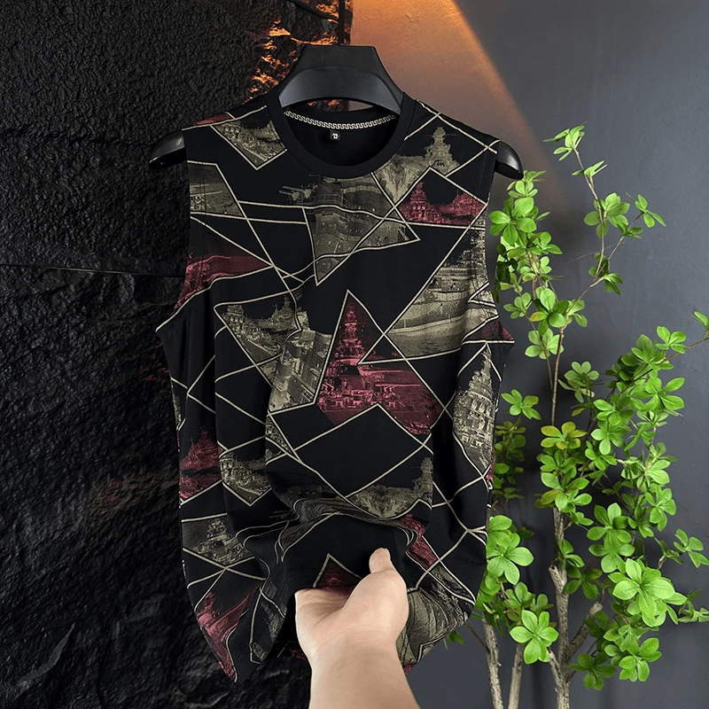 高档新款冰丝无袖背心男士夏季百搭冰丝短袖T恤潮牌男装运动坎肩