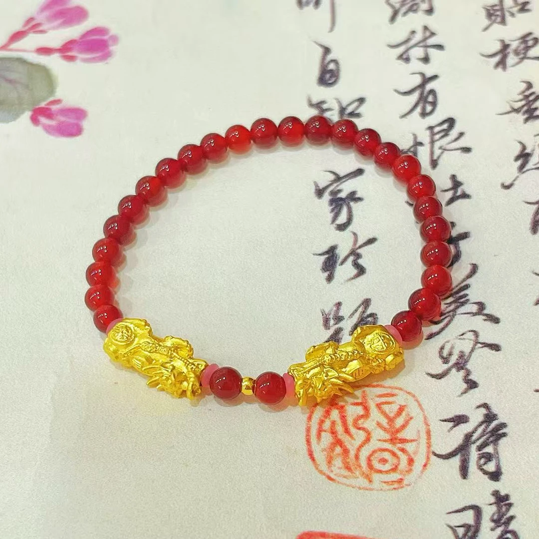 柿子红玛瑙双貔貅手串（标配证书）Z16