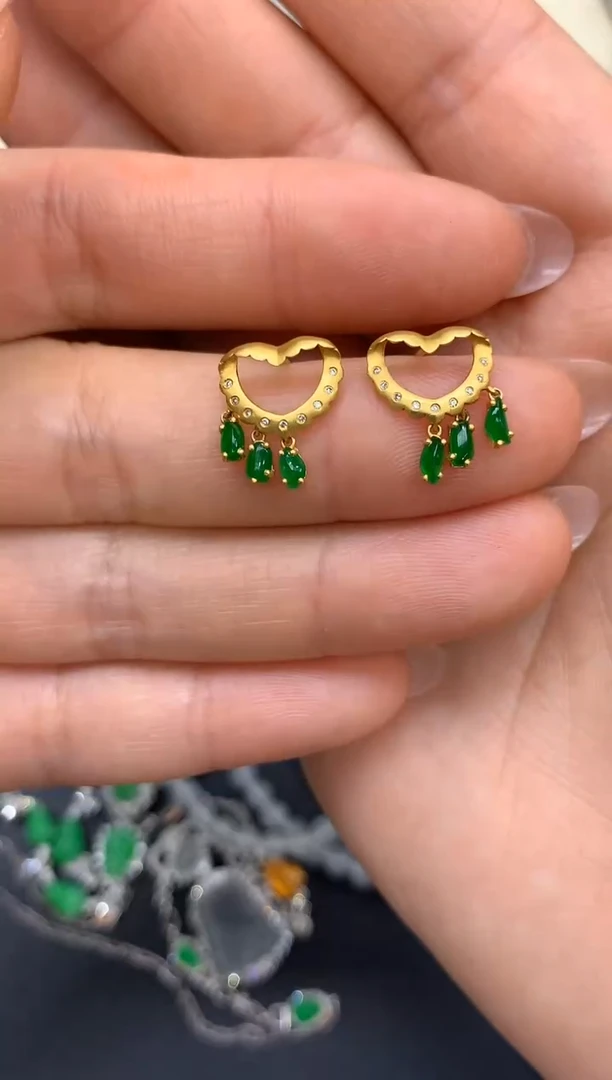 翡翠18K金镶嵌耳饰423-中国好珍宝