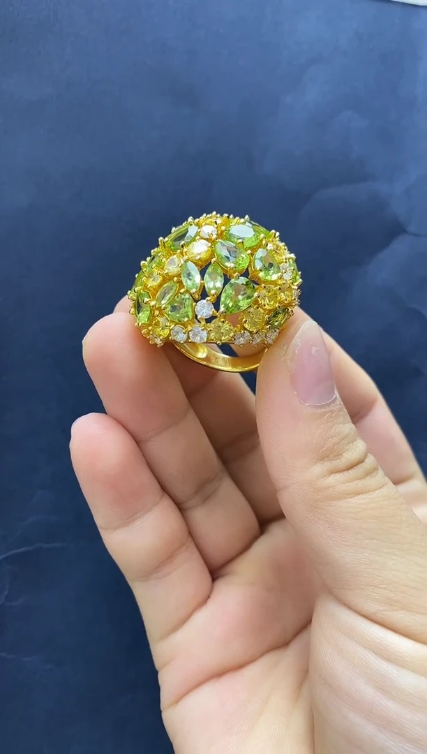 银S925镶嵌戒指橄榄石戒指