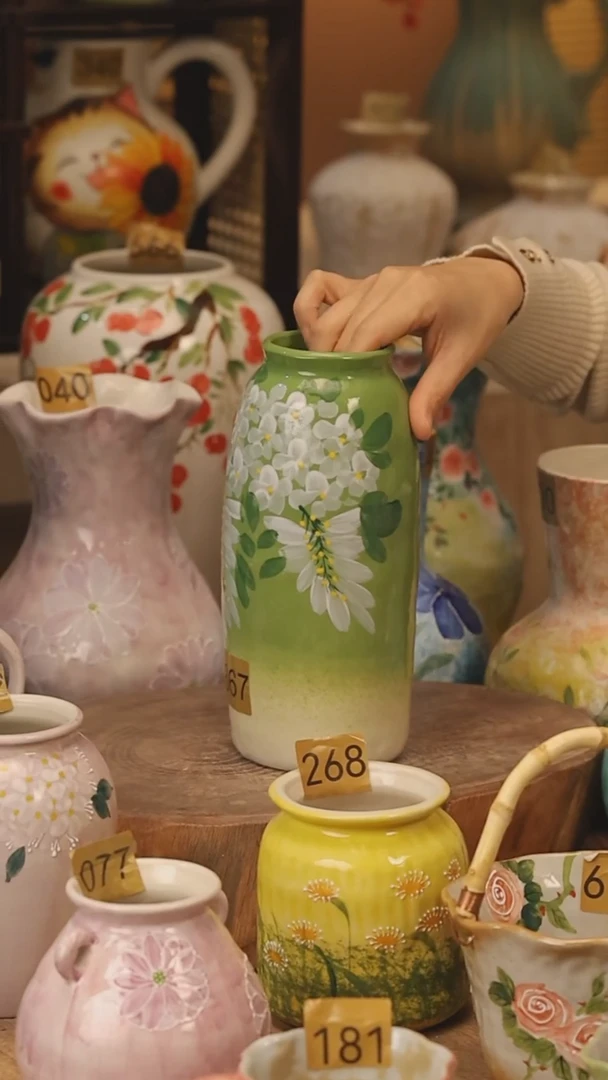 陶瓷景德镇设计师手作花器摆件侘寂风@M367@